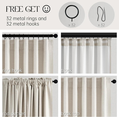 Extra Wide Neutral Linen Blend Blackout Curtains