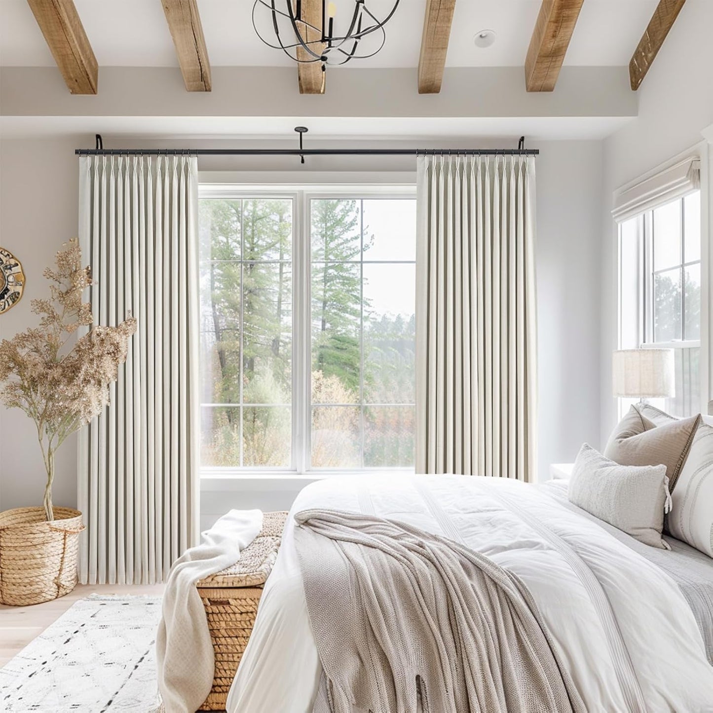 Natural Textured Linen Blend Blackout Curtains, 2 Panels