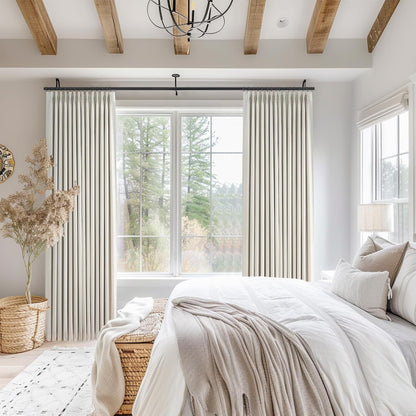 Natural Textured Linen Blend Blackout Curtains, 2 Panels