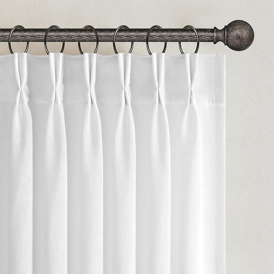 Wide Natural Linen Light Filtering Pinch Pleat Curtain, 1 Panel