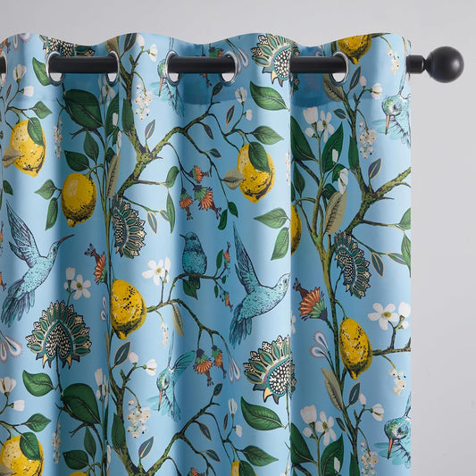 Extra Wide Cottagecore Hummingbird Floral Room Darkening Curtains, 1 Panel
