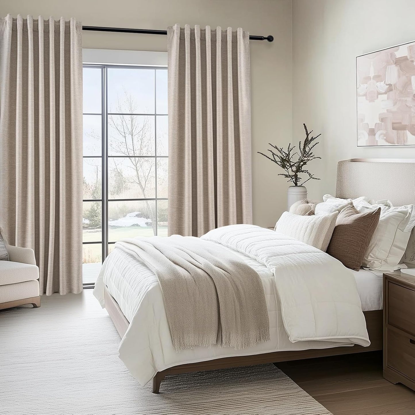 Neutral Linen Blend Blackout Curtains, 2 Panels
