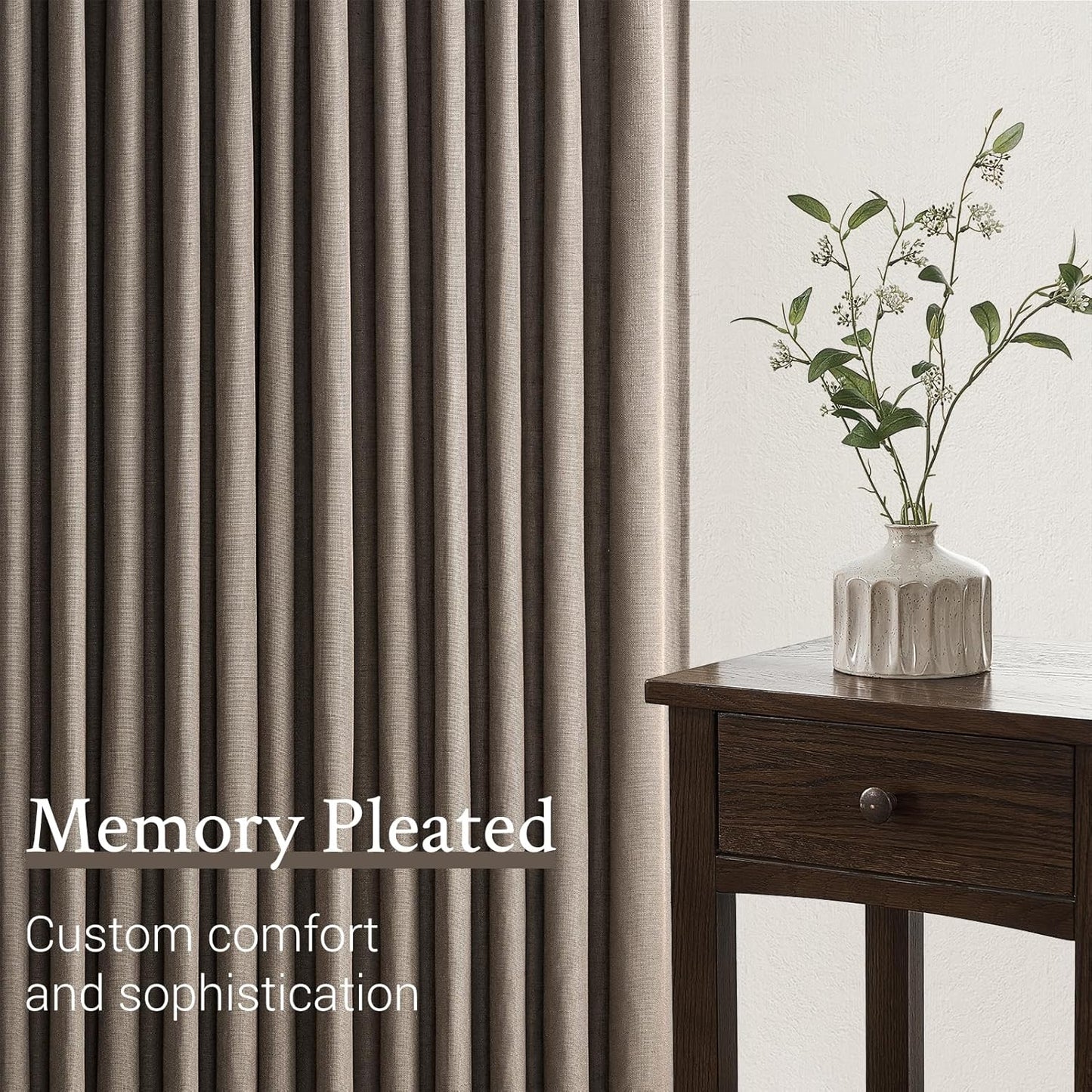 Natural Linen Light Filtering Pinch Pleat Curtain, 2 Panels