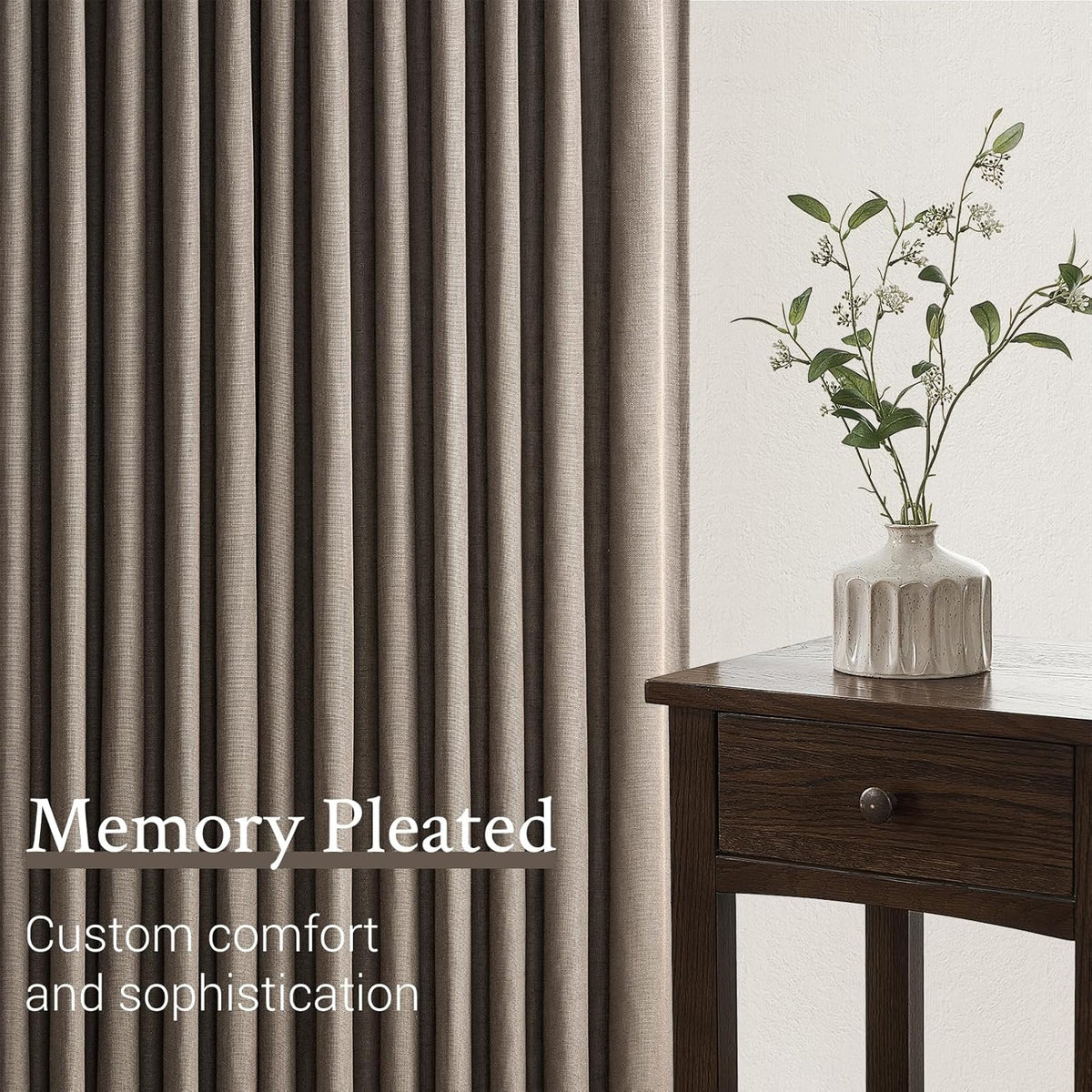 Natural Linen Light Filtering Pinch Pleat Curtain, 2 Panels