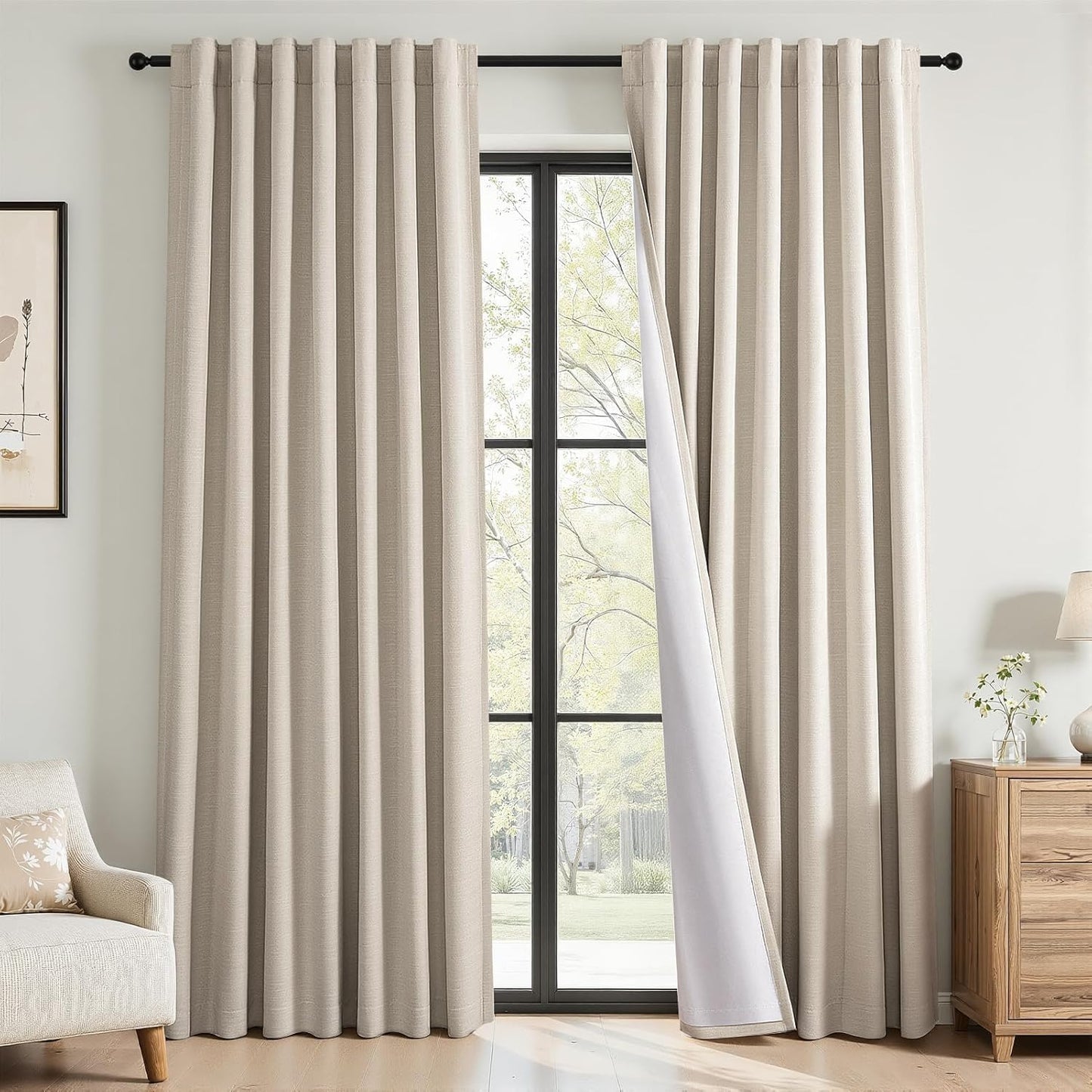Natural Linen-Textured Blackout Curtains, 2 Panels