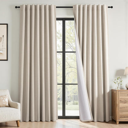 Natural Linen-Textured Blackout Curtains, 2 Panels
