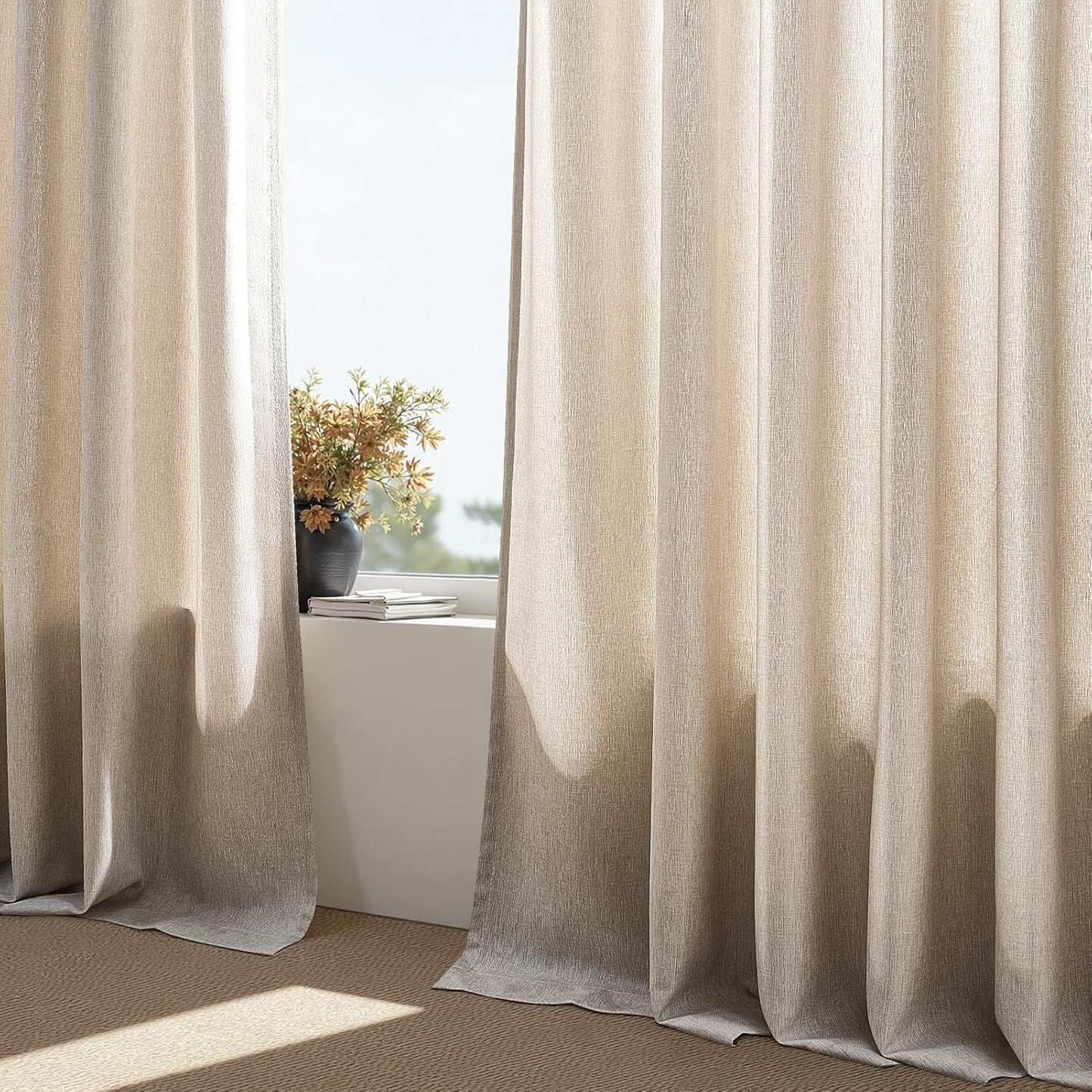 Neutral Light Filtering Linen Pinch Pleat Curtains, 2 Panels