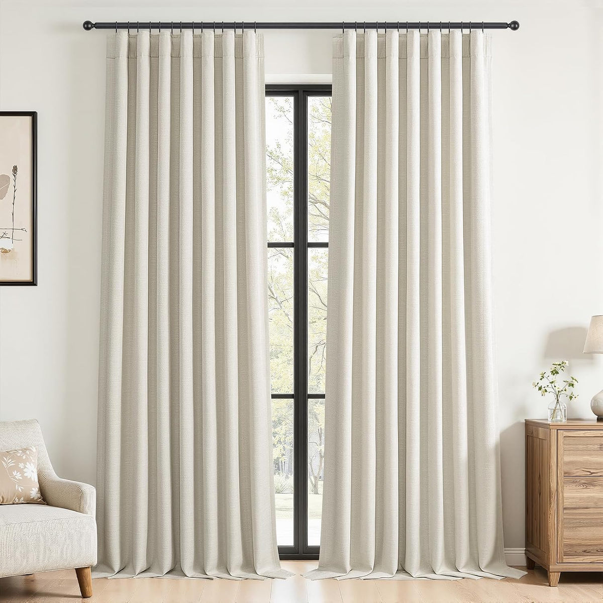 Natural Linen-Textured Blackout Curtains, 2 Panels