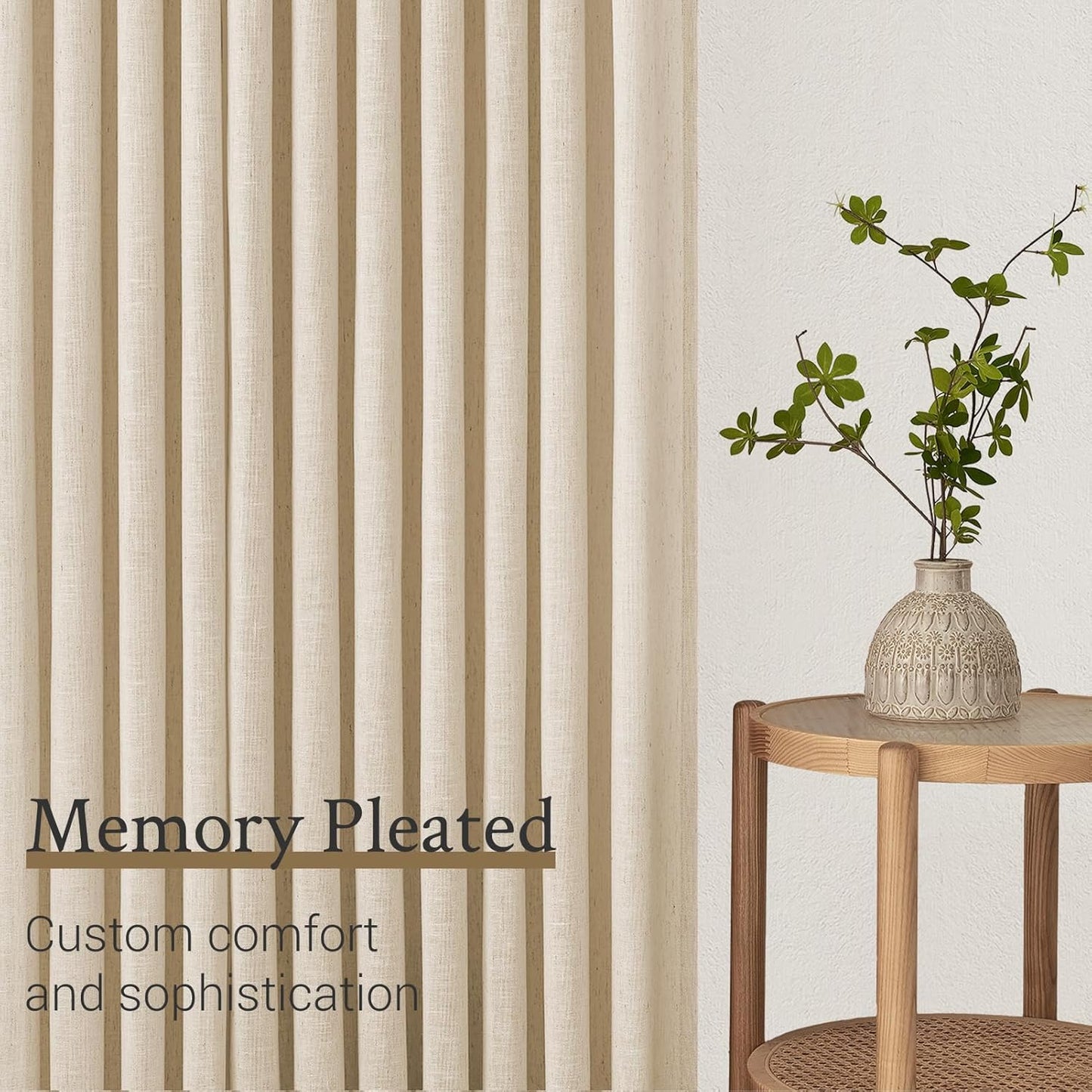 Natural Linen Light Filtering Pinch Pleat Curtain, 2 Panels