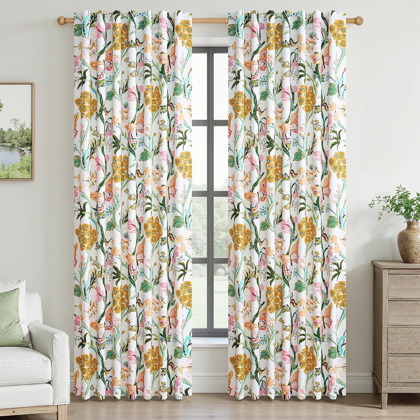 Butterfly Garden Botanical Curtains, 2 Panels