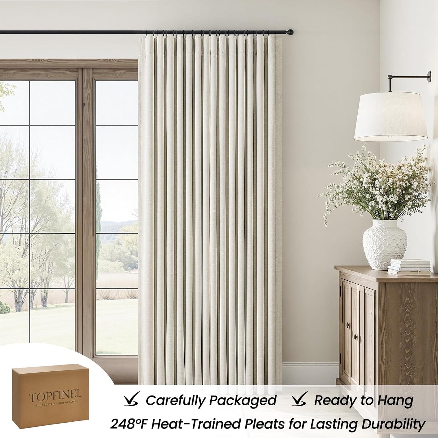 Natural Linen-Textured Blackout Curtains, 2 Panels