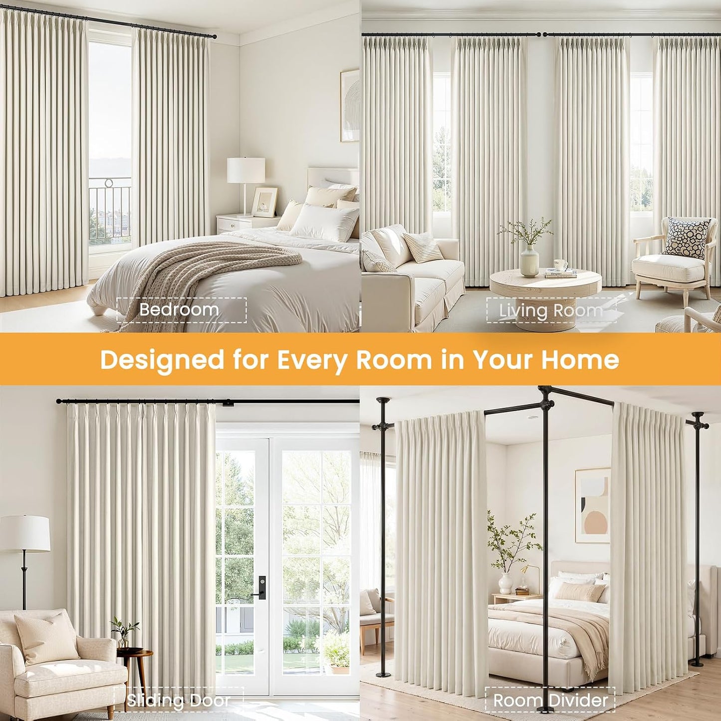 Neutral Linen-Textured Pinch Pleat Blackout Curtains, 2 Panels