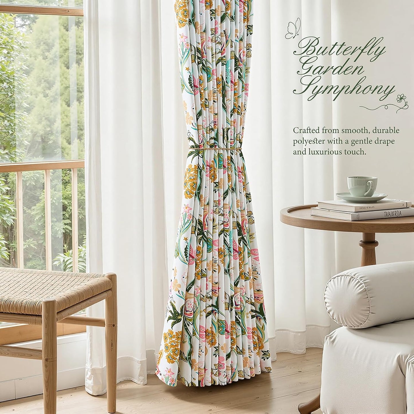 Butterfly Garden Botanical Curtains, 2 Panels