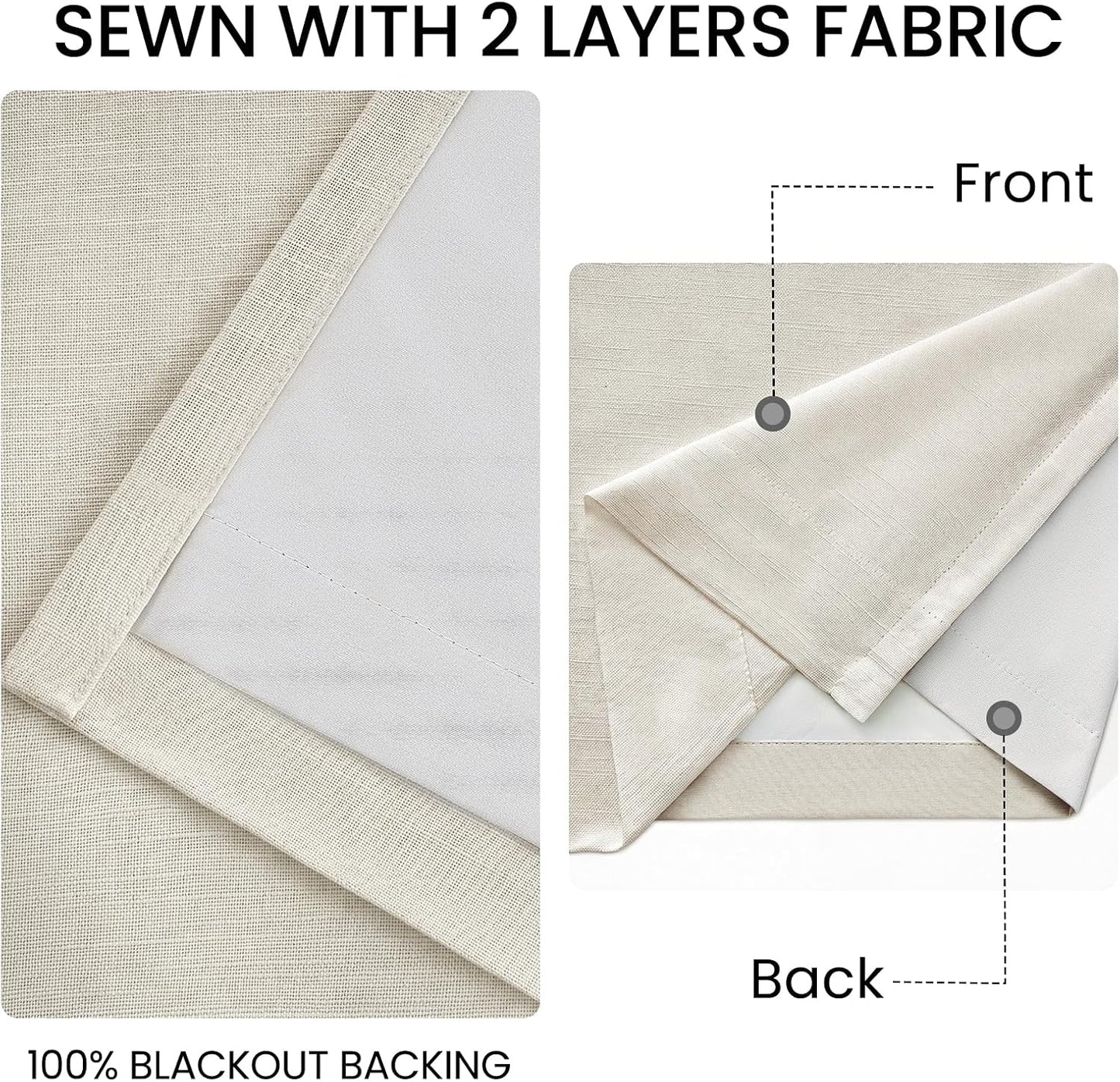 Natural Linen-Textured Blackout Curtains, 2 Panels