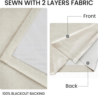 Natural Linen-Textured Blackout Curtains, 2 Panels