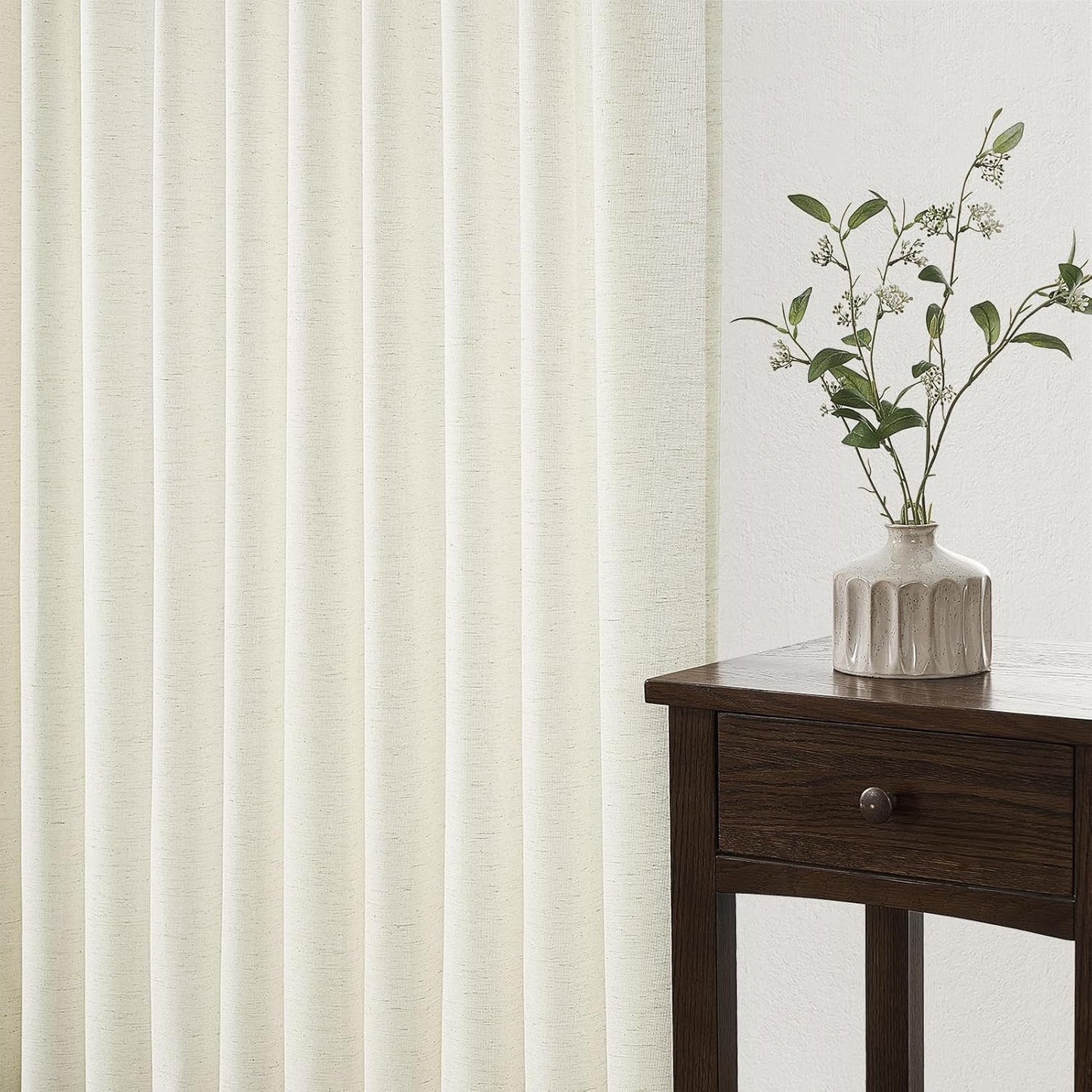 Natural Linen Light Filtering Pinch Pleat Curtain, 2 Panels