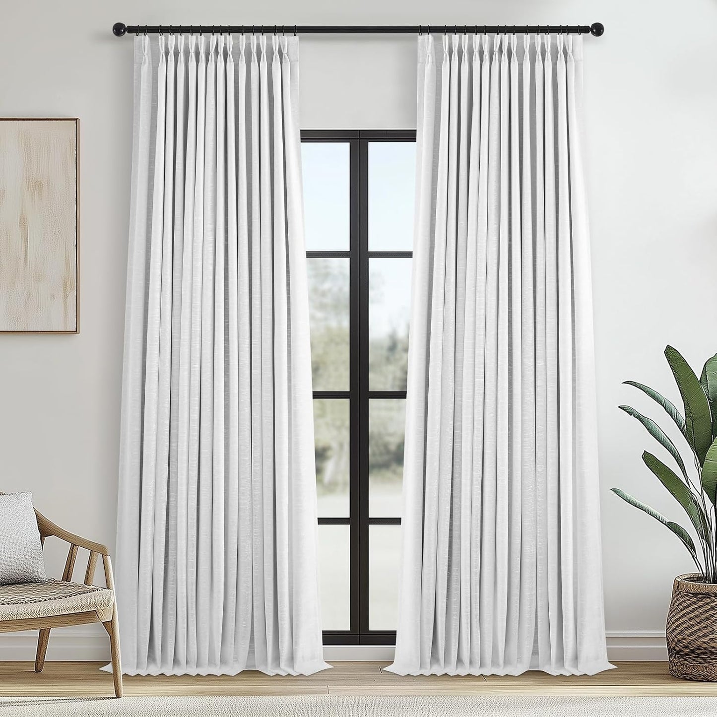 Natural Textured Linen Blend Blackout Curtains, 2 Panels