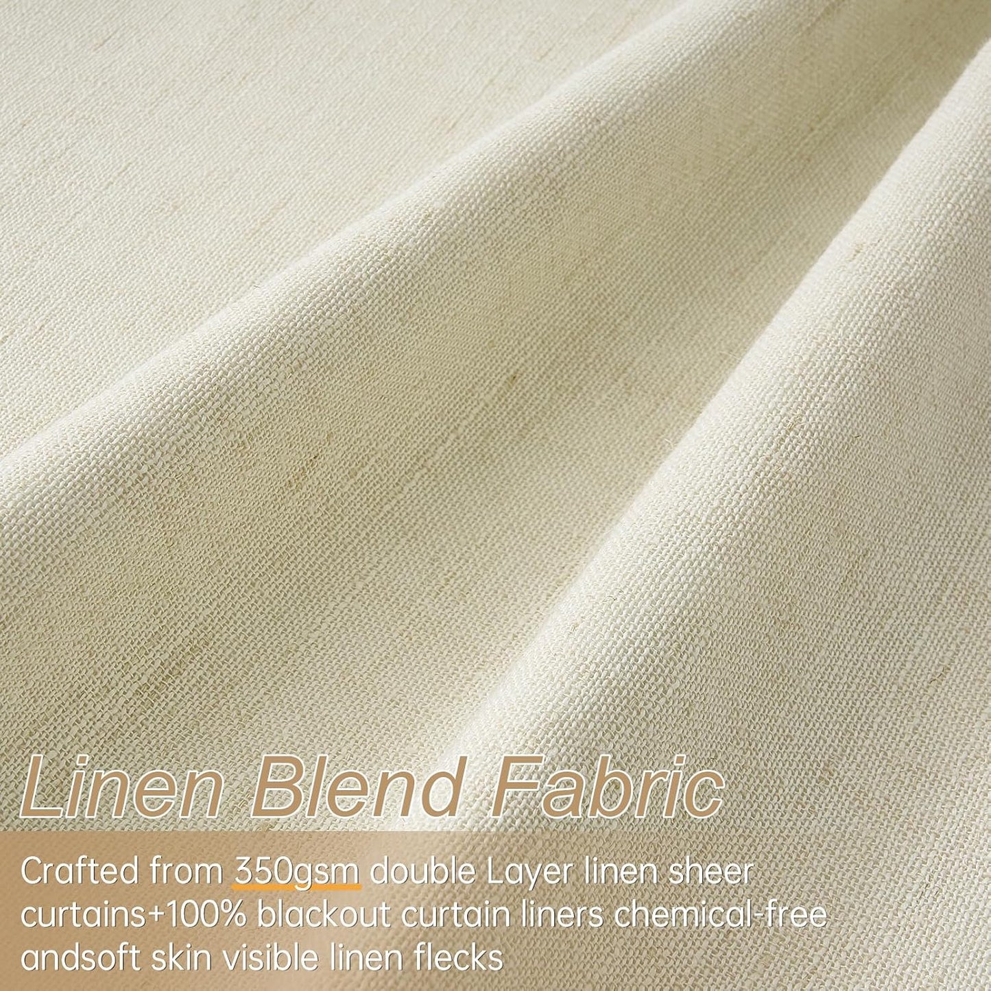 Natural Textured Linen Blend Blackout Curtains, 2 Panels