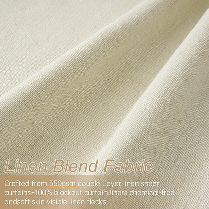 Natural Textured Linen Blend Blackout Curtains, 2 Panels