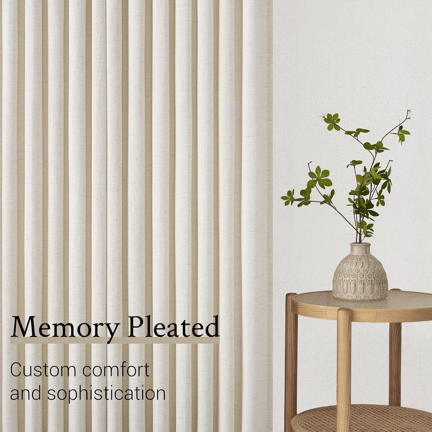 Natural Linen Light Filtering Pinch Pleat Curtain, 2 Panels