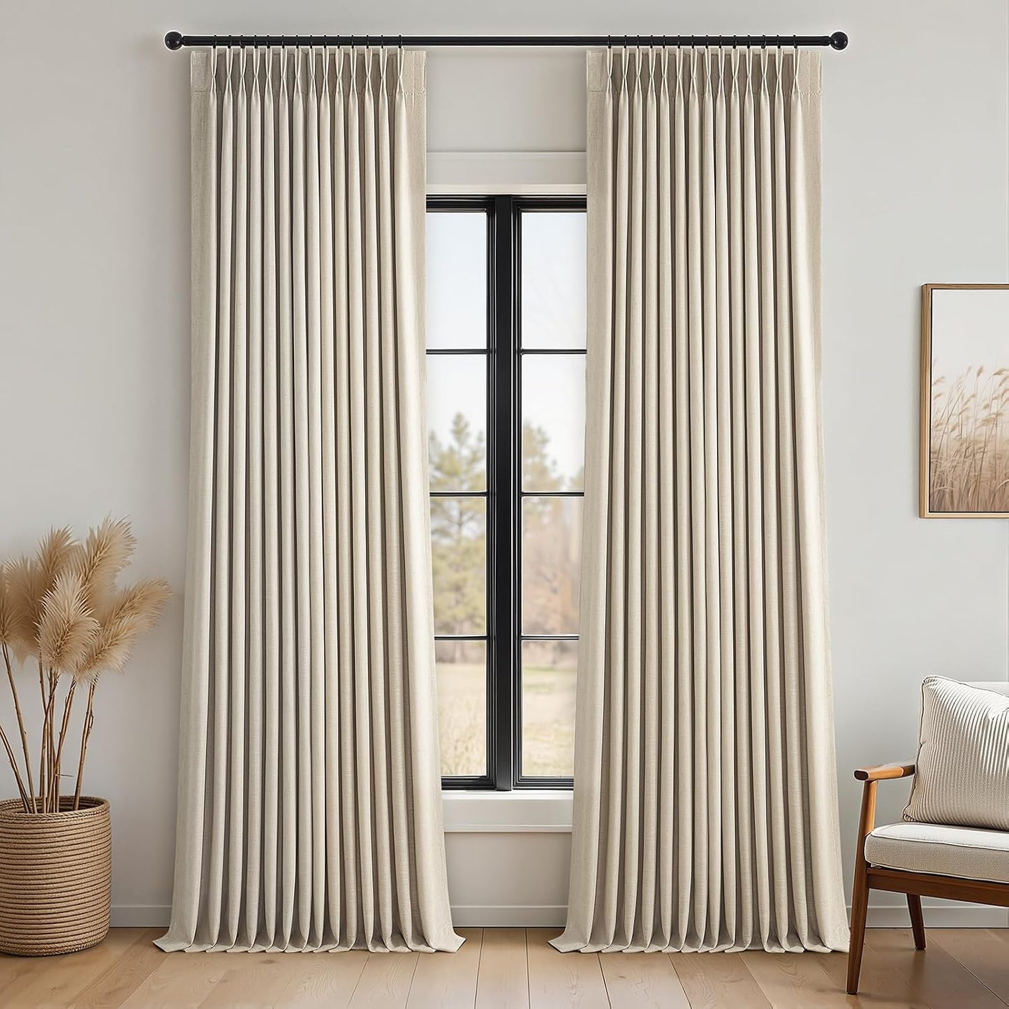 Natural Textured Linen Blend Blackout Curtains, 2 Panels