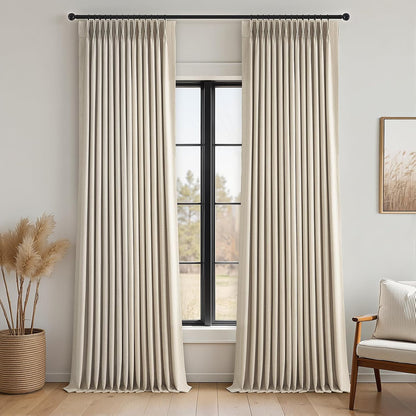 Natural Textured Linen Blend Blackout Curtains, 2 Panels