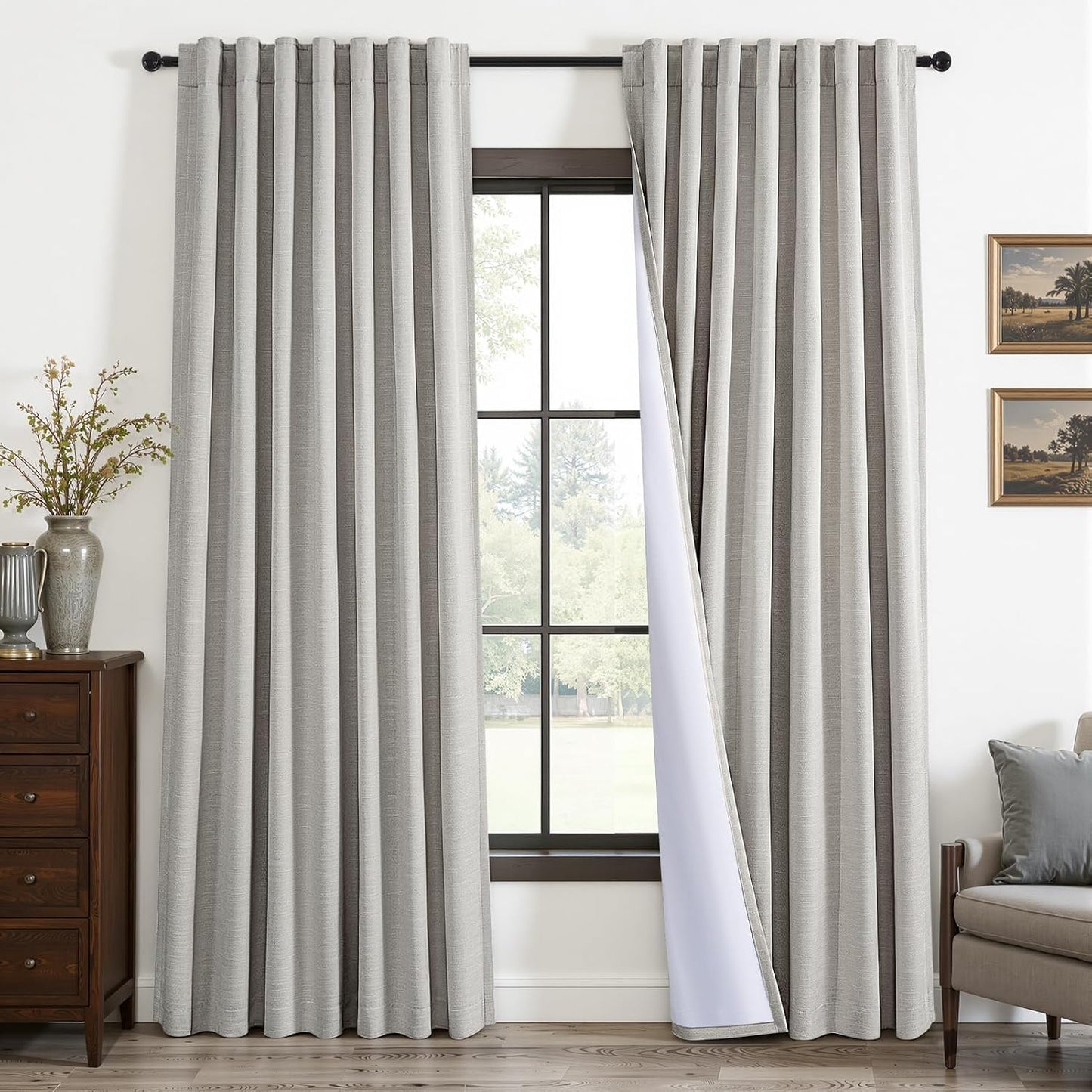 Natural Linen-Textured Blackout Curtains, 2 Panels