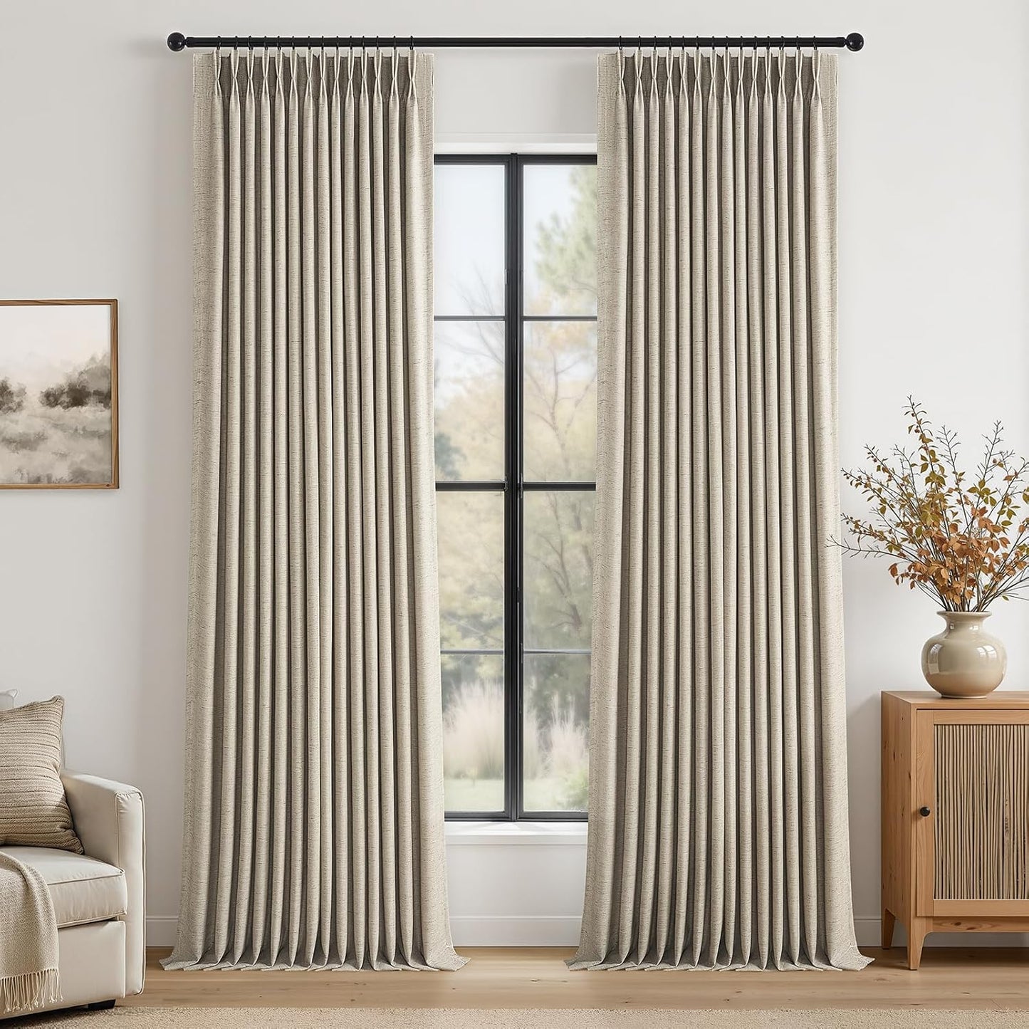 Natural Textured Linen Blend Blackout Curtains, 2 Panels