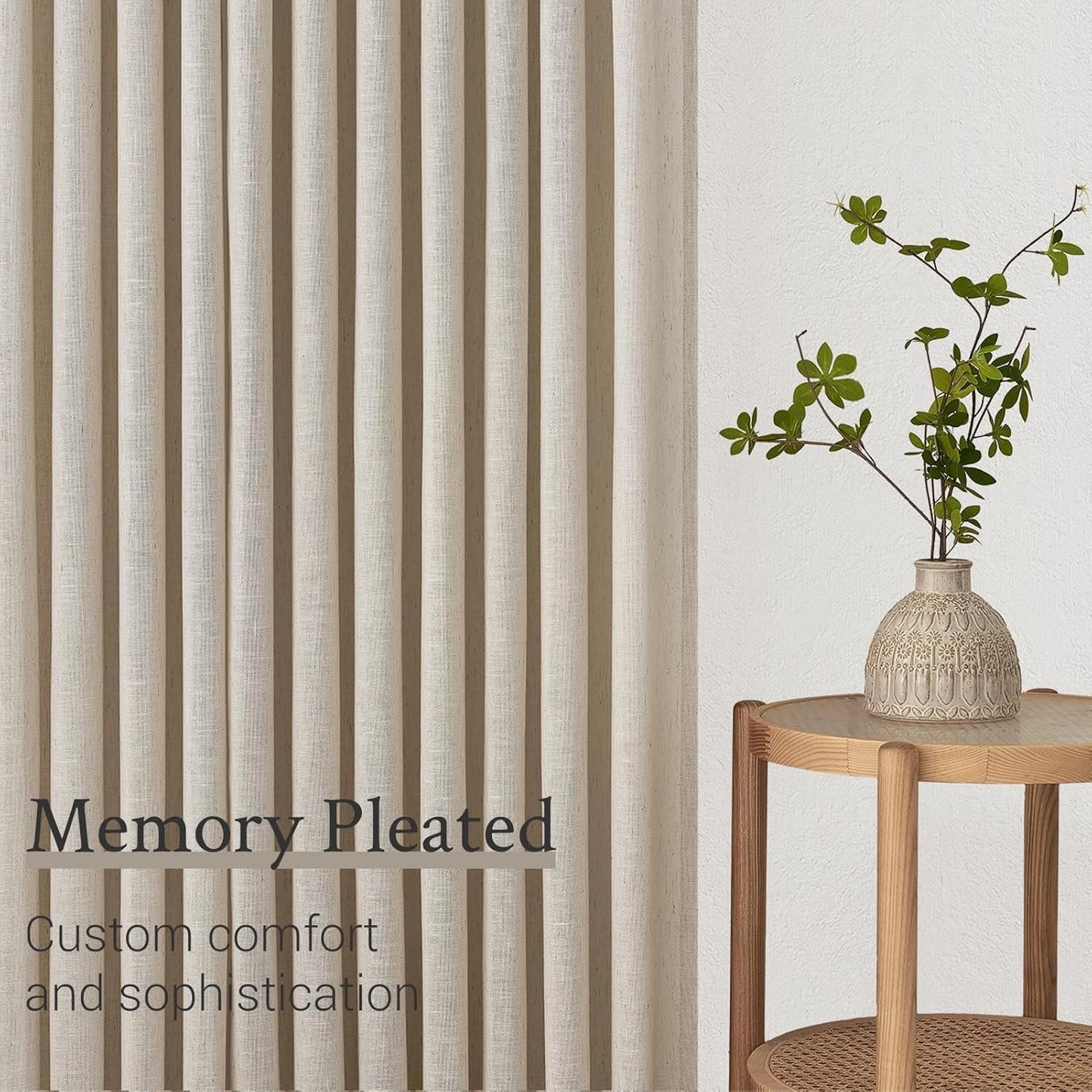 Natural Linen Light Filtering Pinch Pleat Curtain, 2 Panels