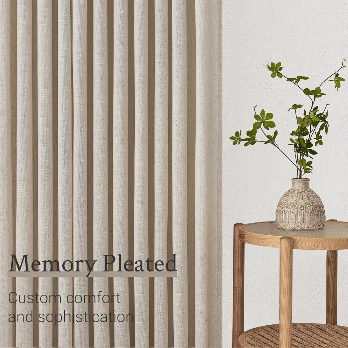 Natural Linen Light Filtering Pinch Pleat Curtain, 2 Panels