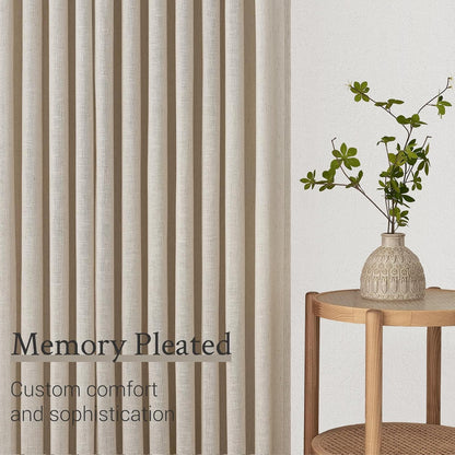 Natural Linen Light Filtering Pinch Pleat Curtain, 2 Panels