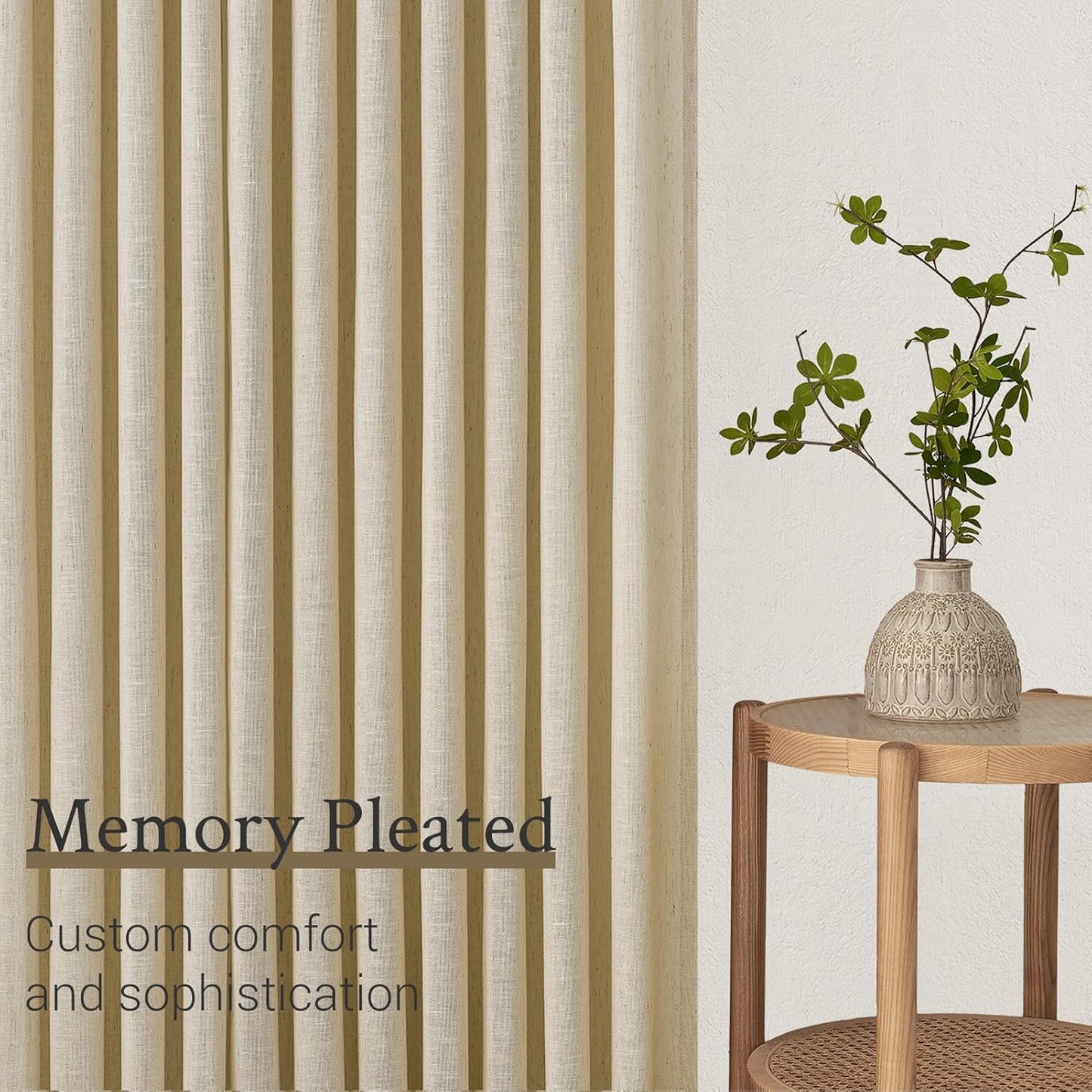 Natural Linen Light Filtering Pinch Pleat Curtain, 2 Panels