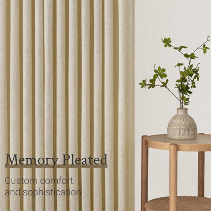 Natural Linen Light Filtering Pinch Pleat Curtain, 2 Panels