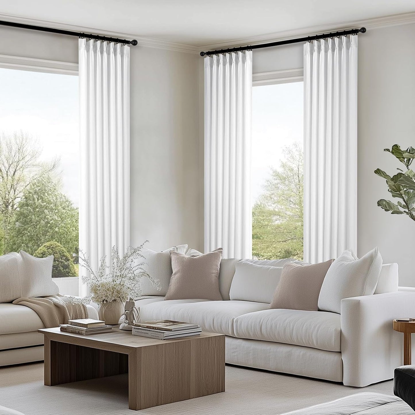 Natural Linen Light Filtering Pinch Pleat Curtain, 2 Panels