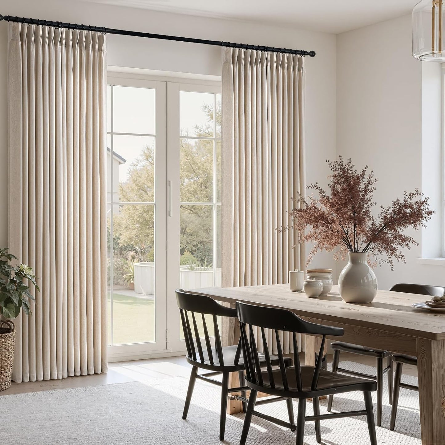 Neutral Light Filtering Linen Pinch Pleat Curtains, 2 Panels