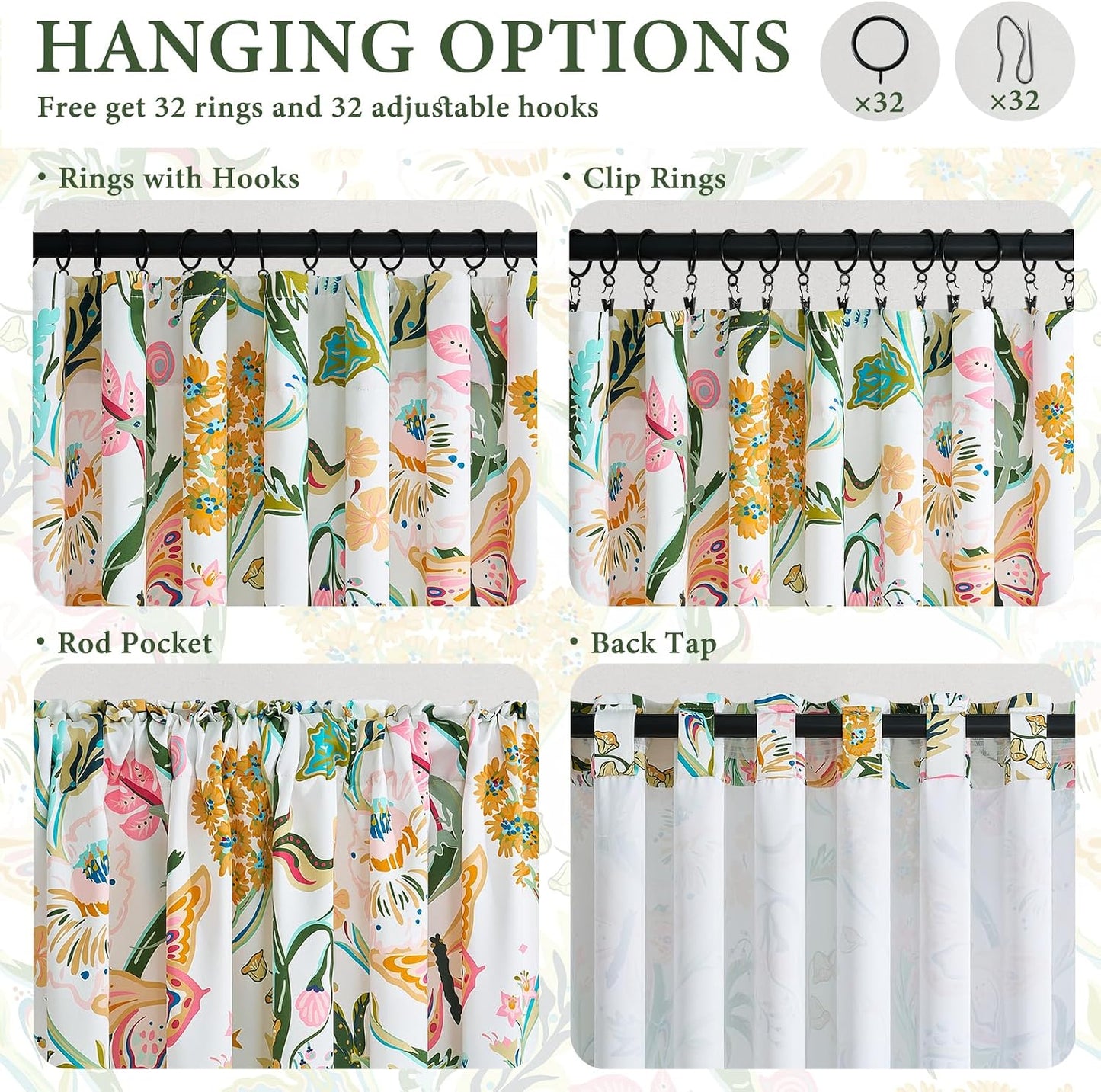 Butterfly Garden Botanical Curtains, 2 Panels