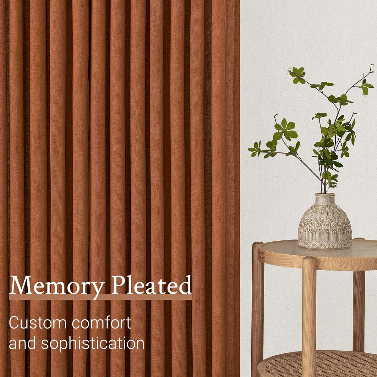 Natural Linen Light Filtering Pinch Pleat Curtain, 2 Panels