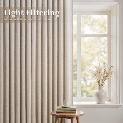 Neutral Light Filtering Linen Pinch Pleat Curtains, 2 Panels