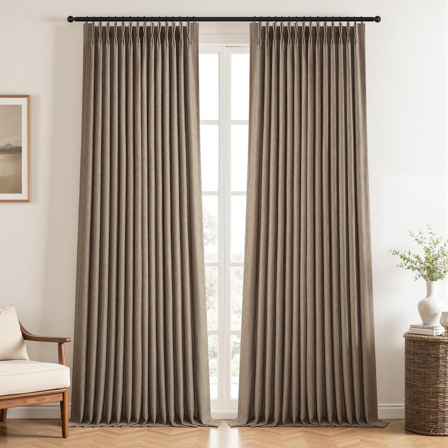Natural Textured Linen Blend Blackout Curtains, 2 Panels