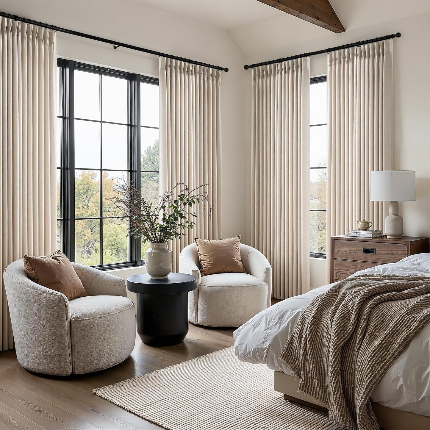 Neutral Light Filtering Linen Pinch Pleat Curtains, 2 Panels