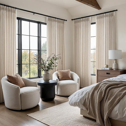 Neutral Light Filtering Linen Pinch Pleat Curtains, 2 Panels
