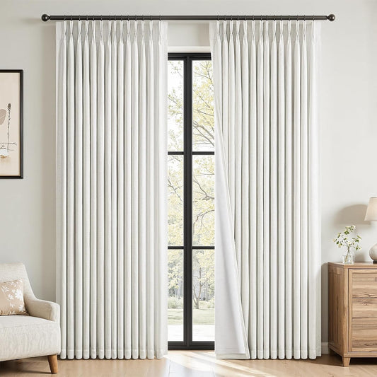 Neutral Linen-Textured Pinch Pleat Blackout Curtains, 2 Panels