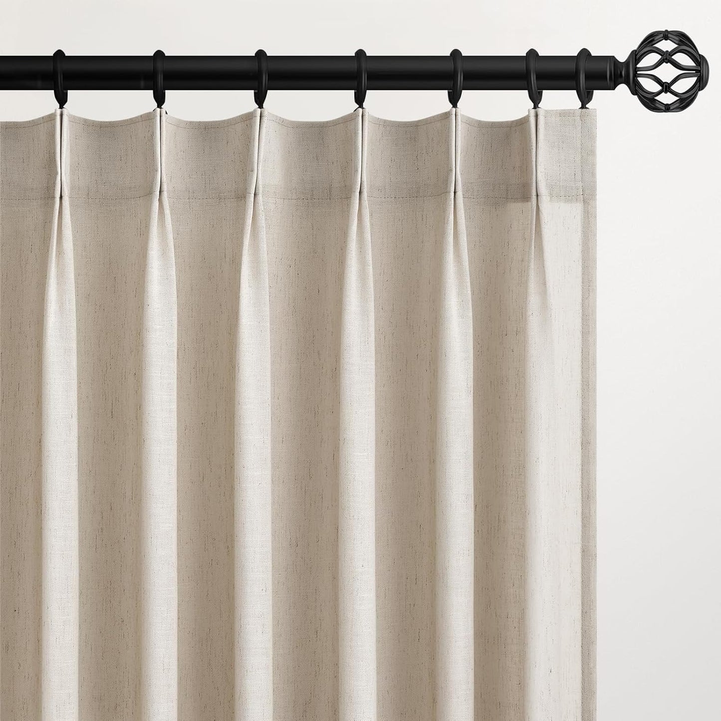 Natural Linen Light Filtering Pinch Pleat Curtain, 2 Panels