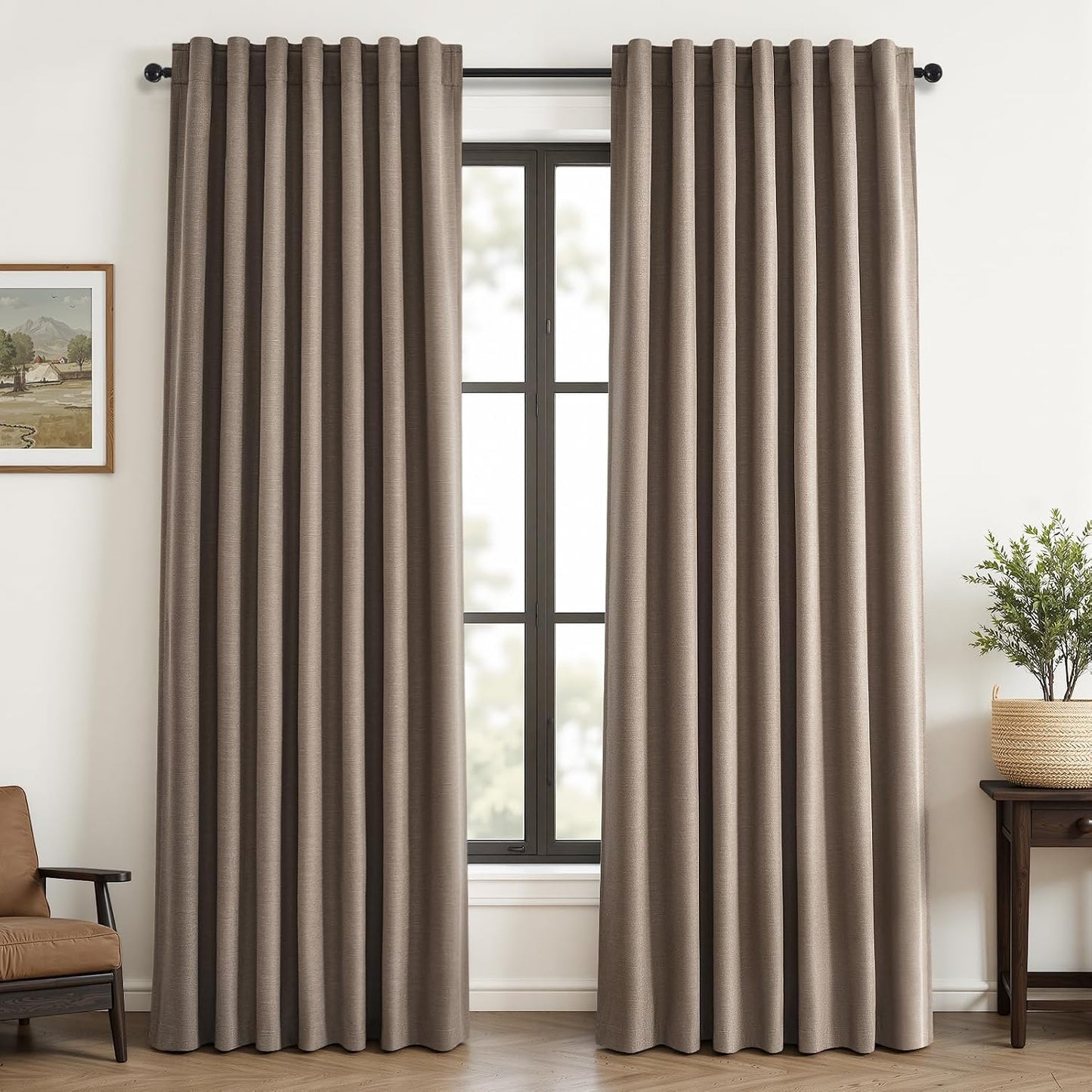 Neutral Linen Blend Blackout Curtains, 2 Panels
