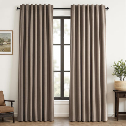 Neutral Linen Blend Blackout Curtains, 2 Panels
