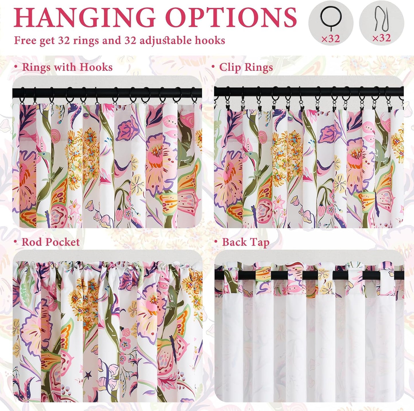 Butterfly Garden Botanical Curtains, 2 Panels