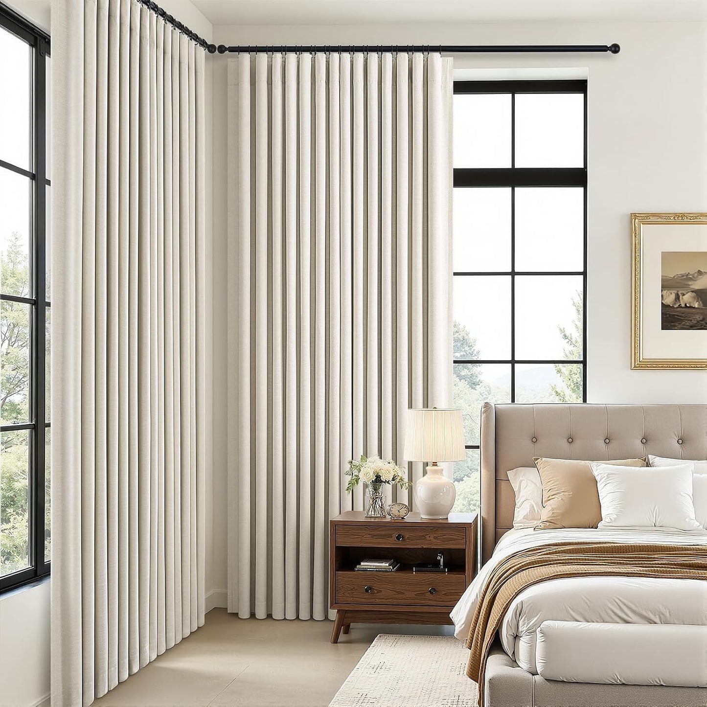 Wide Natural Linen-Textured Blackout Curtain, 1 Panel