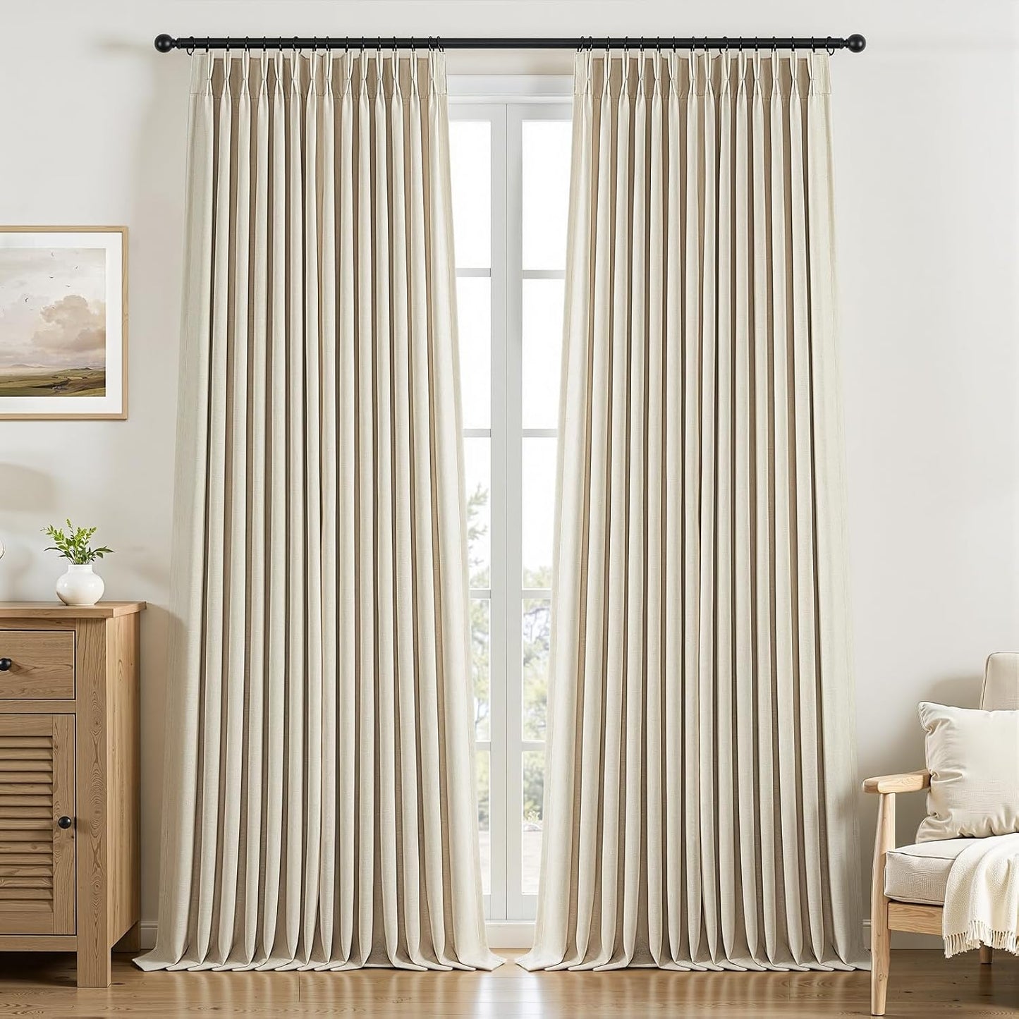 Natural Textured Linen Blend Blackout Curtains, 2 Panels