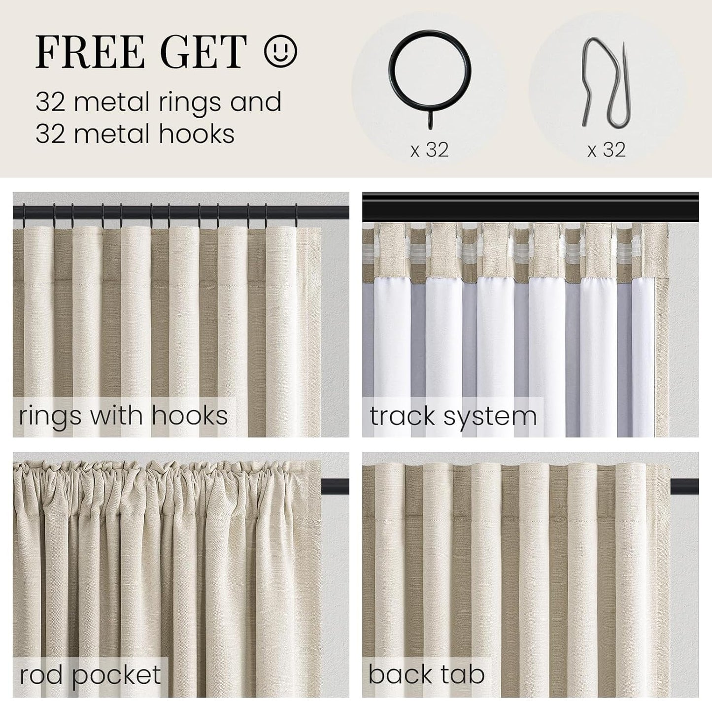 Natural Linen-Textured Blackout Curtains, 2 Panels