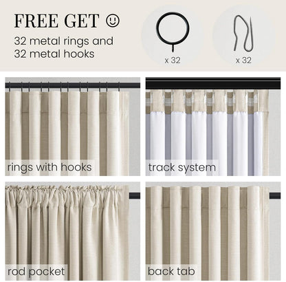 Natural Linen-Textured Blackout Curtains, 2 Panels